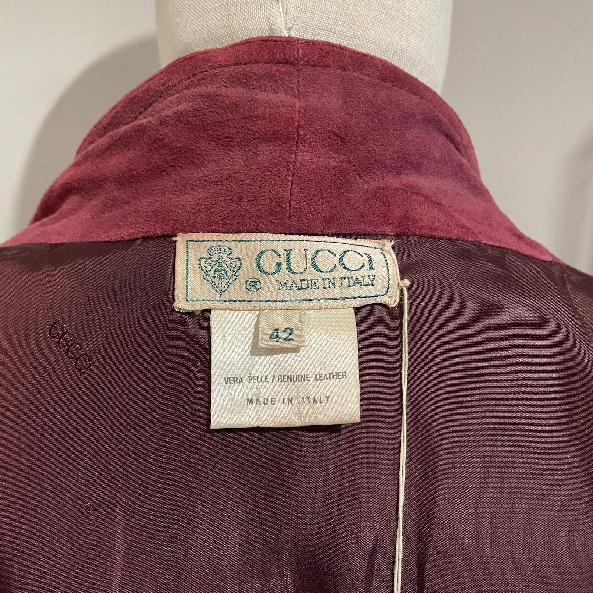 Etichetta giacca in pelle GUCCI vintage bordeaux