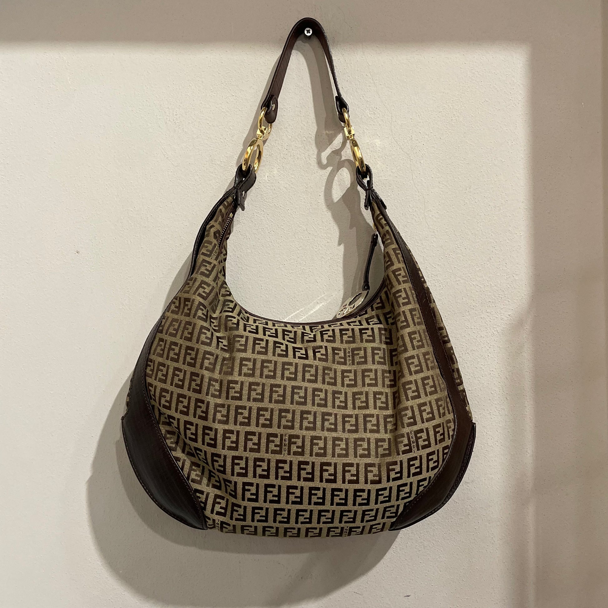 Borsa a spalla Fendi vintage zucchino marrone e beige