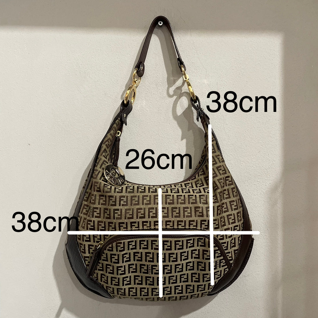 Borsa a spalla Fendi vintage zucchino marrone e beige misure 