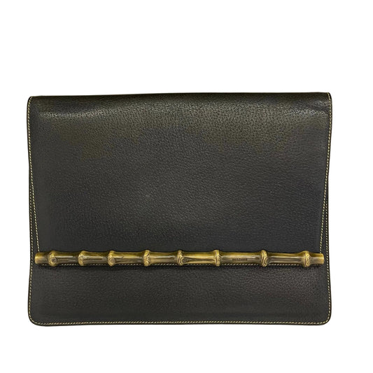 Pochette vintage Moschino By Redwall in vera pelle con dettaglio bambù metallico