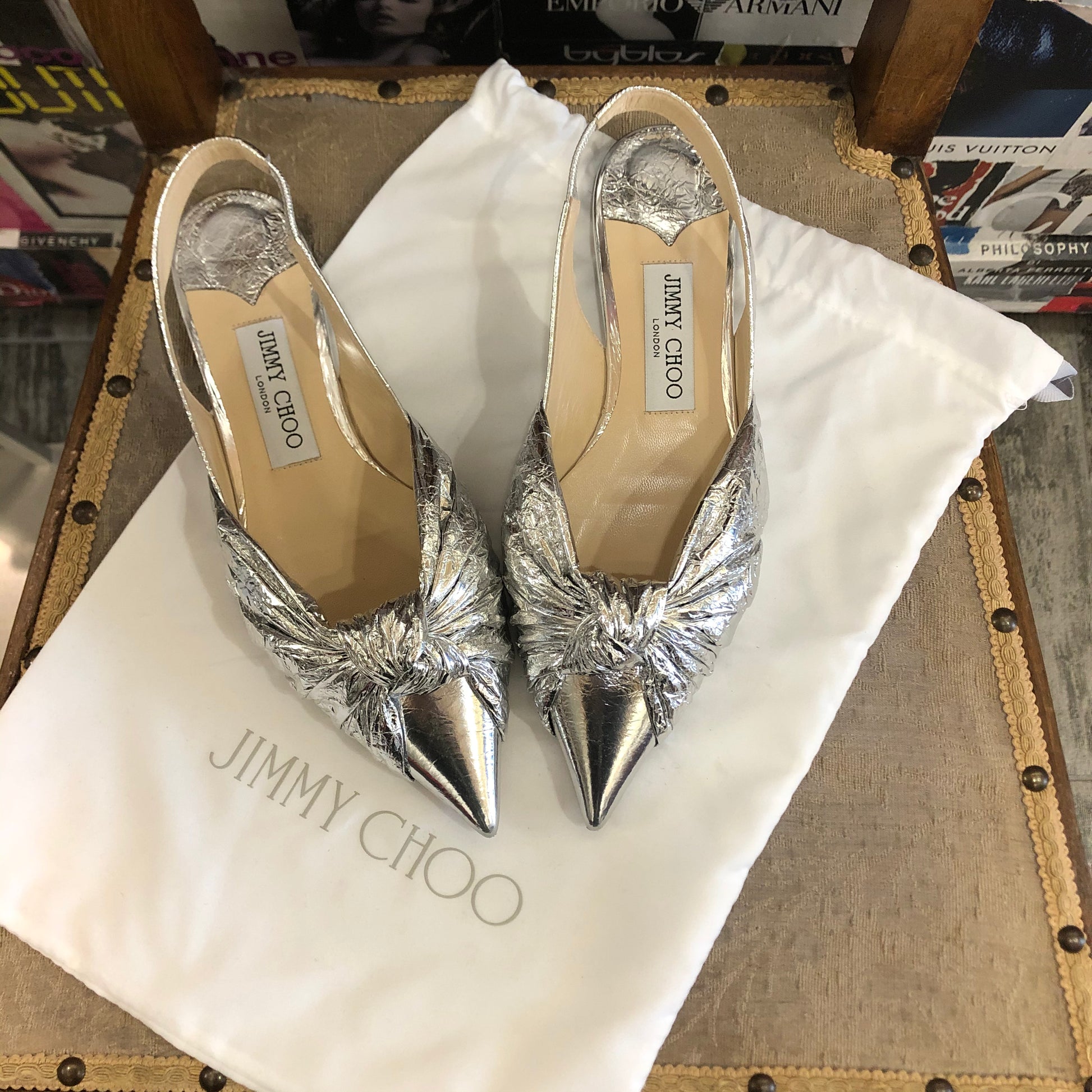 Slingback mules Jimmy Choo in pelle increspata argento