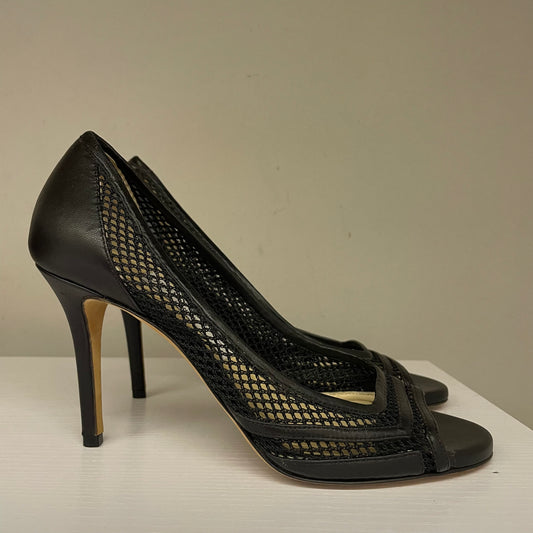 Décolleté Jimmy Choo in pelle nera con inserti in rete