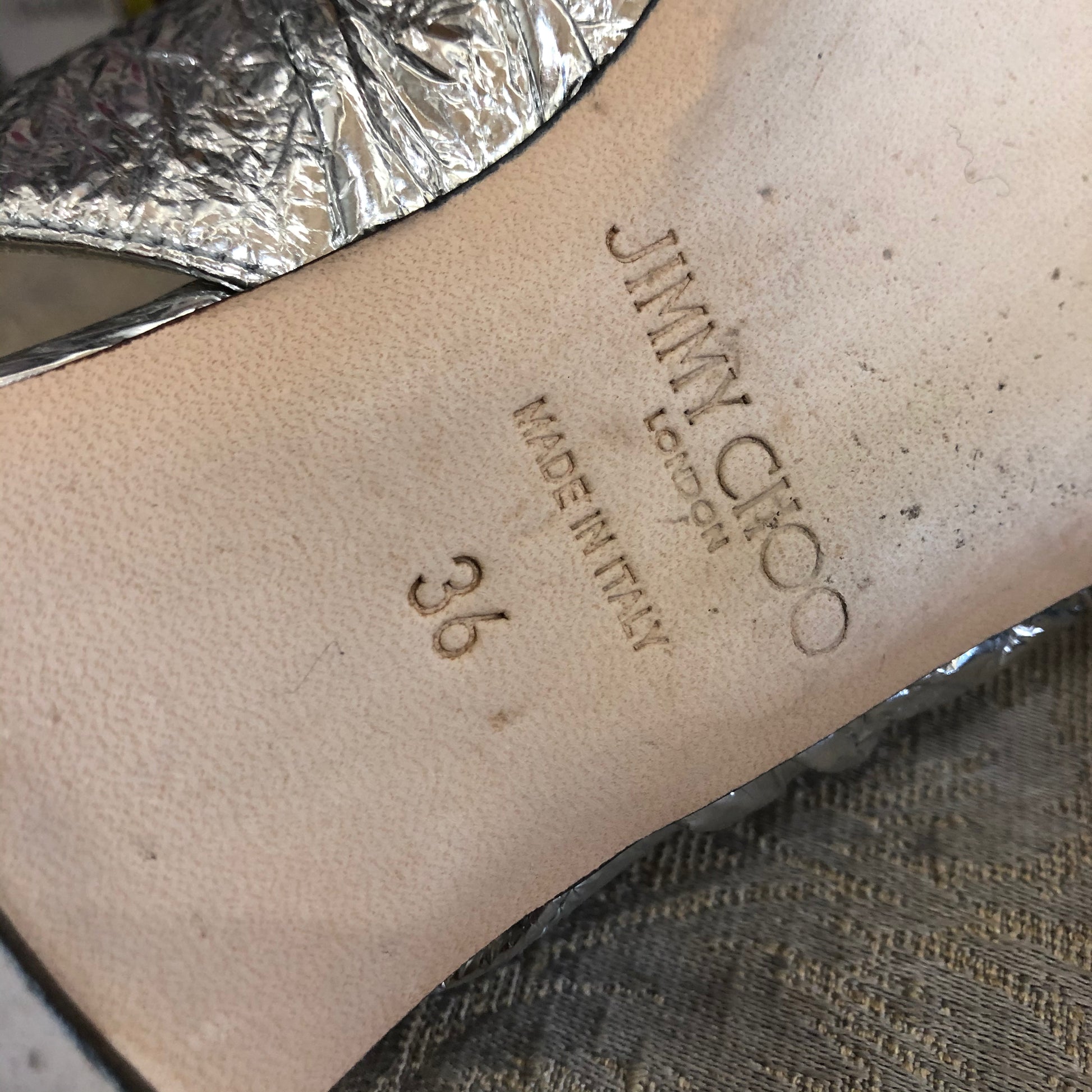 Slingback mules Jimmy Choo in pelle increspata argento a punta