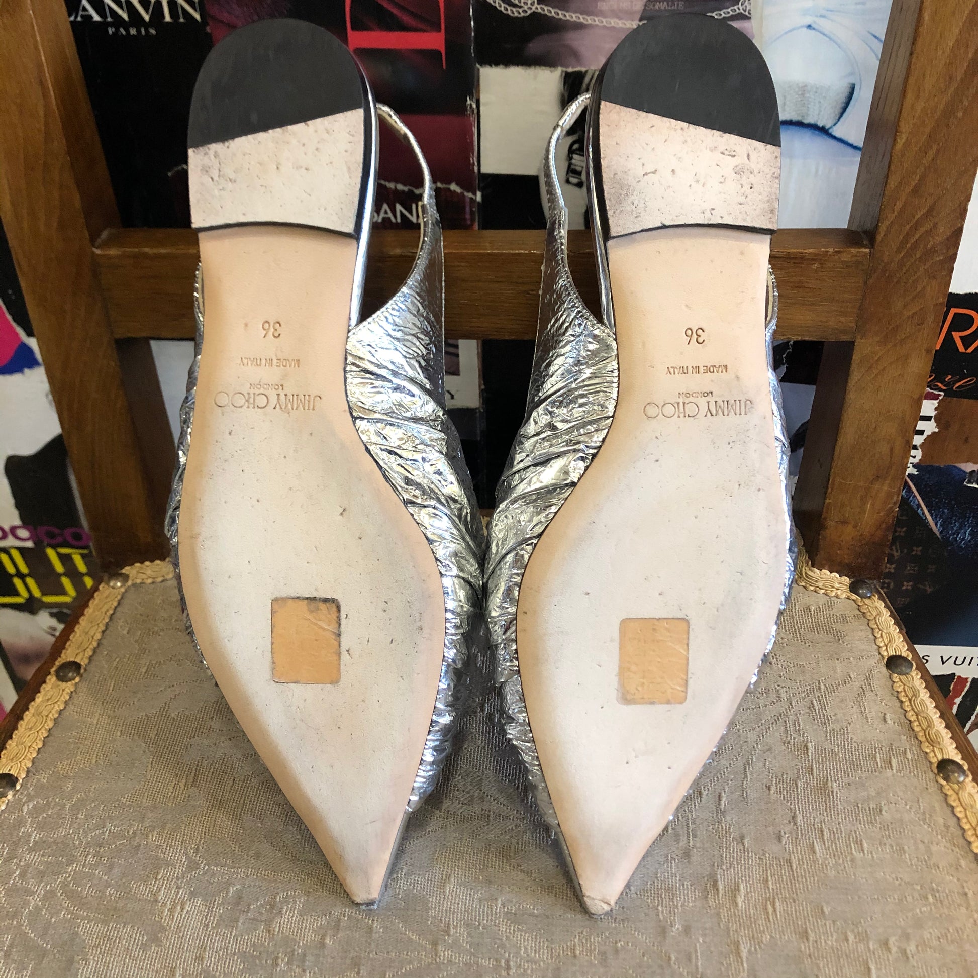 Suola Slingback mules Jimmy Choo in pelle increspata argento a punta